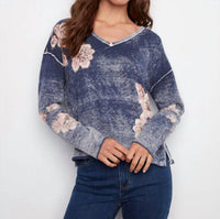 Charlie B - Reversible Floral V-neck Sweater