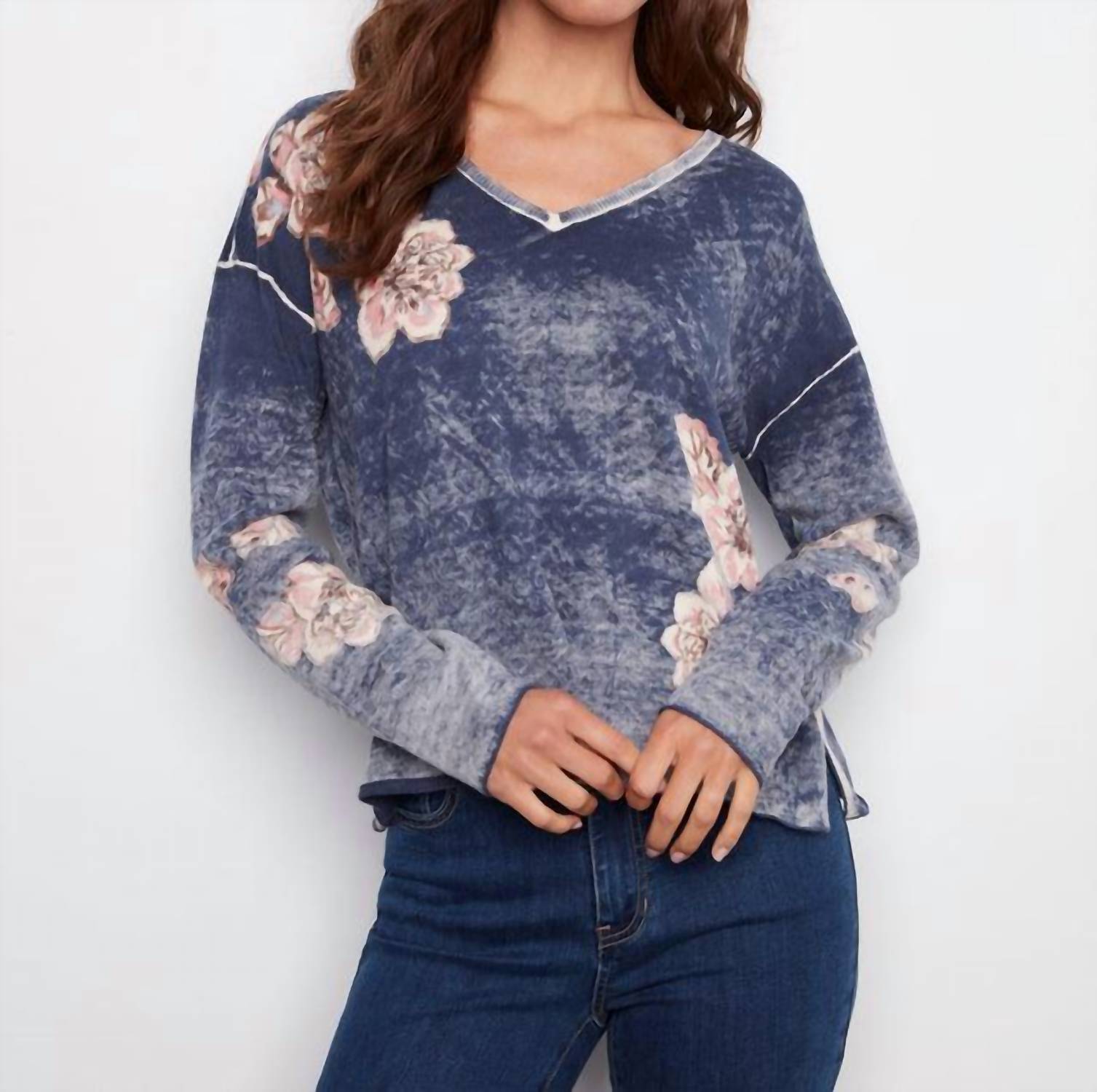 Charlie B - Reversible Floral V-neck Sweater