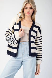 Ee:Some - Simple In Stripes Cropped Cardigan