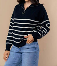 White Birch - Striped 1/4 Zip Sweater