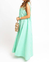 Karlie - Seersucker Stripe Scoopneck Maxi Dress