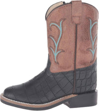 Old West Boys Crocodile Print Cowboy Boots in black tan - kids' boots - alternate view