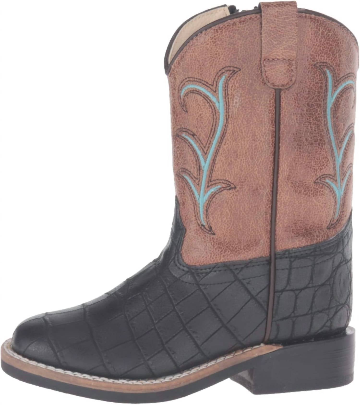 Old West Boys Crocodile Print Cowboy Boots in black tan - kids' boots - alternate view
