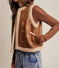 Listicle - Embroidered Faux Suede Shearling Vest