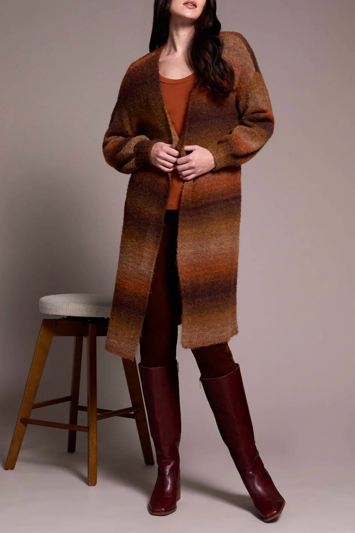 TRIBAL Long Sweater Cardigan in dark toffee - women's cardigan