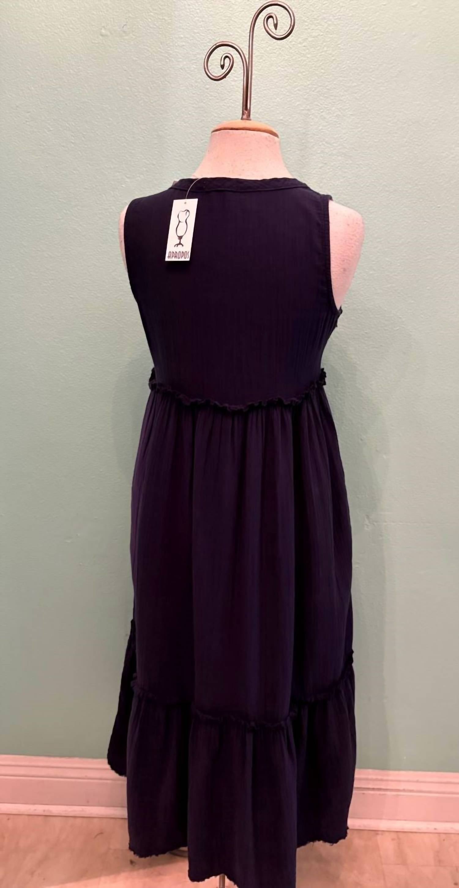 mododoc Women's Button Front Tier Midi Tank Dress in vibrant navy - women's dress - alternate view
