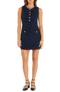 English Factory - Gold Button Pointed Tweed Dress