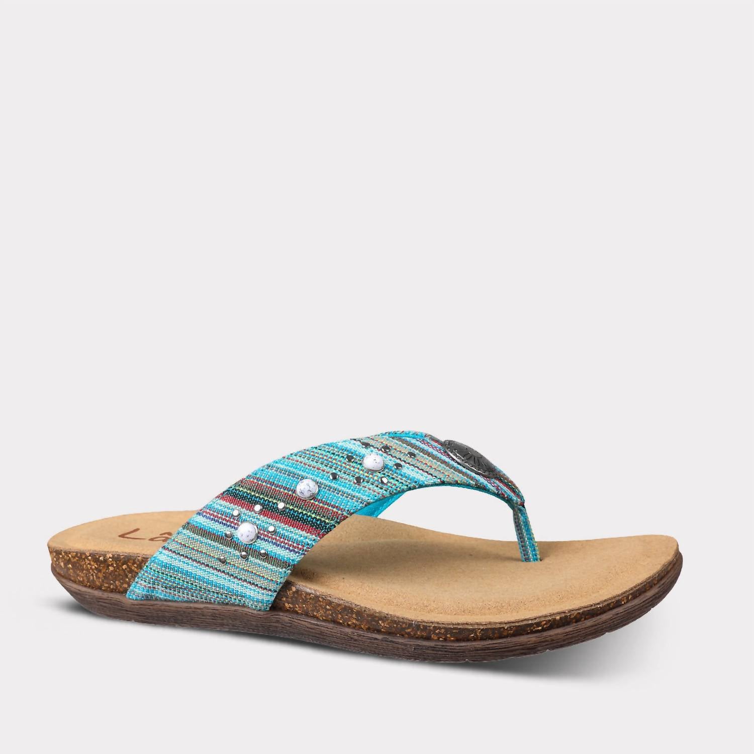 Lamo Women's Classic Jovie Thong Sandal in turquoise - women's sandal - detail view