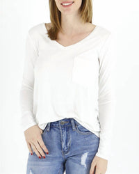 Grace and Lace Perfect Pocket Long Sleeve Tee in ivory - women's long sleeve top