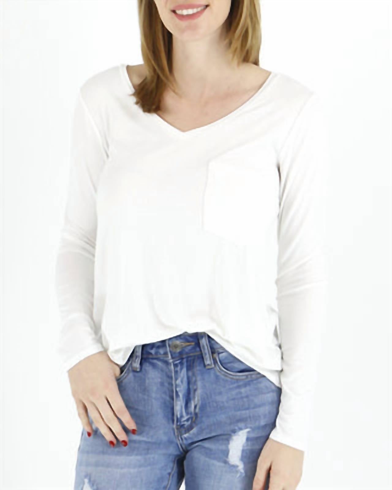 Grace and Lace Perfect Pocket Long Sleeve Tee in ivory - women's long sleeve top