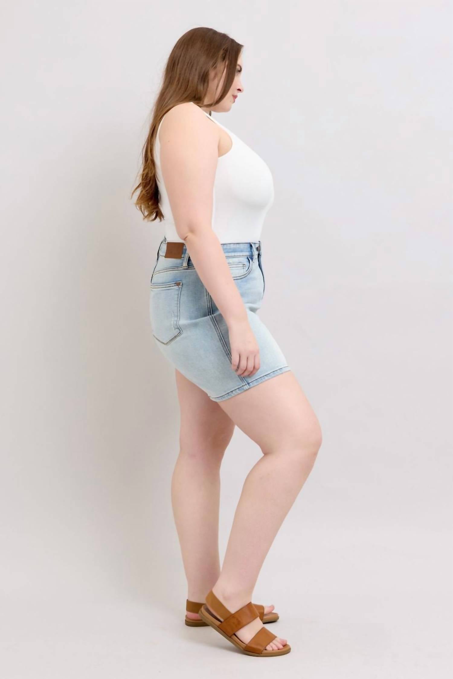 Judy Blue - High Rise 2 Button Mid Length Dad Denim Short