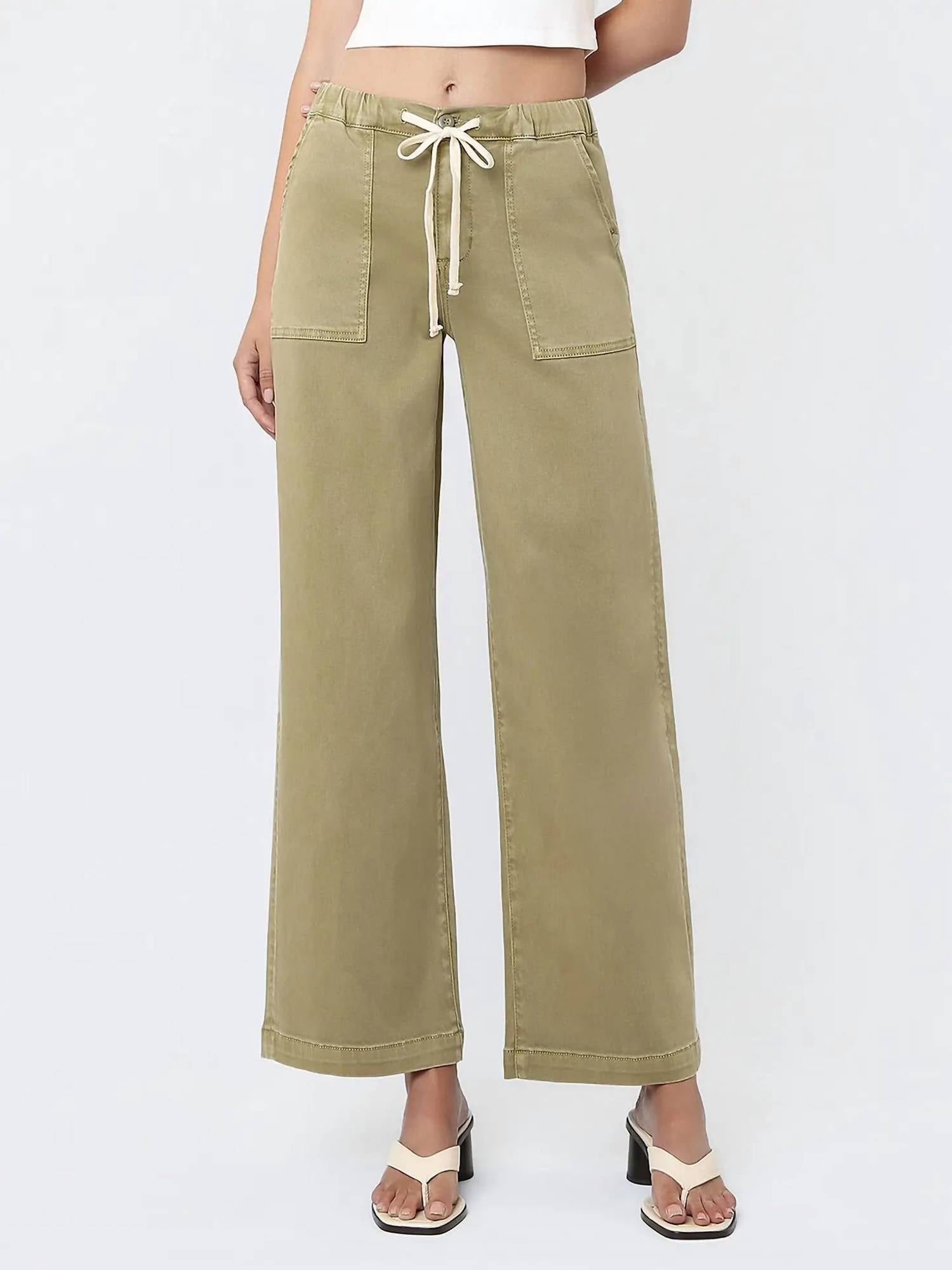Vervet By Flying Monkey - High Rise Elastic Drawstring Baggy Wide Jeans