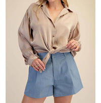 Glam - Stephanie Tie Front Collared Blouse