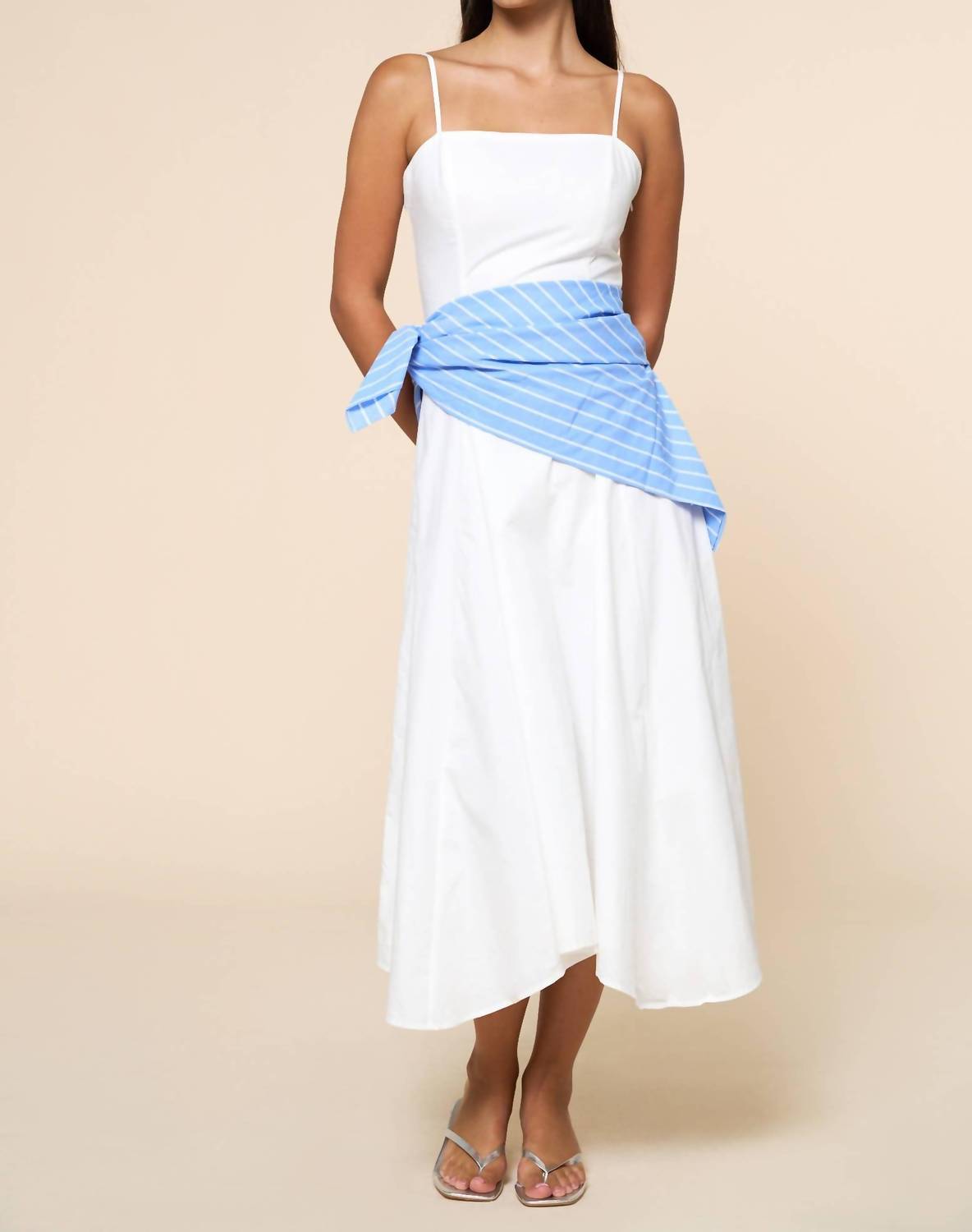 Lalavon - Stripe Waist Bandana Sleeveless Tie Maxi Dress
