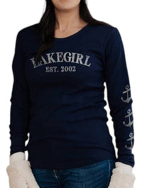 Lakegirl Thermal Long Sleeve Top in navy - women's long sleeve top - detail view