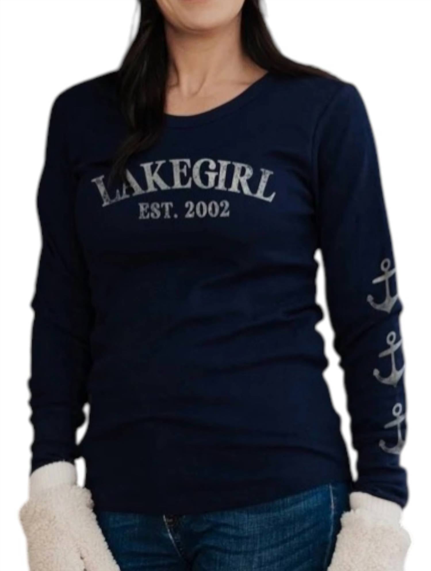 Lakegirl Thermal Long Sleeve Top in navy - women's long sleeve top - detail view