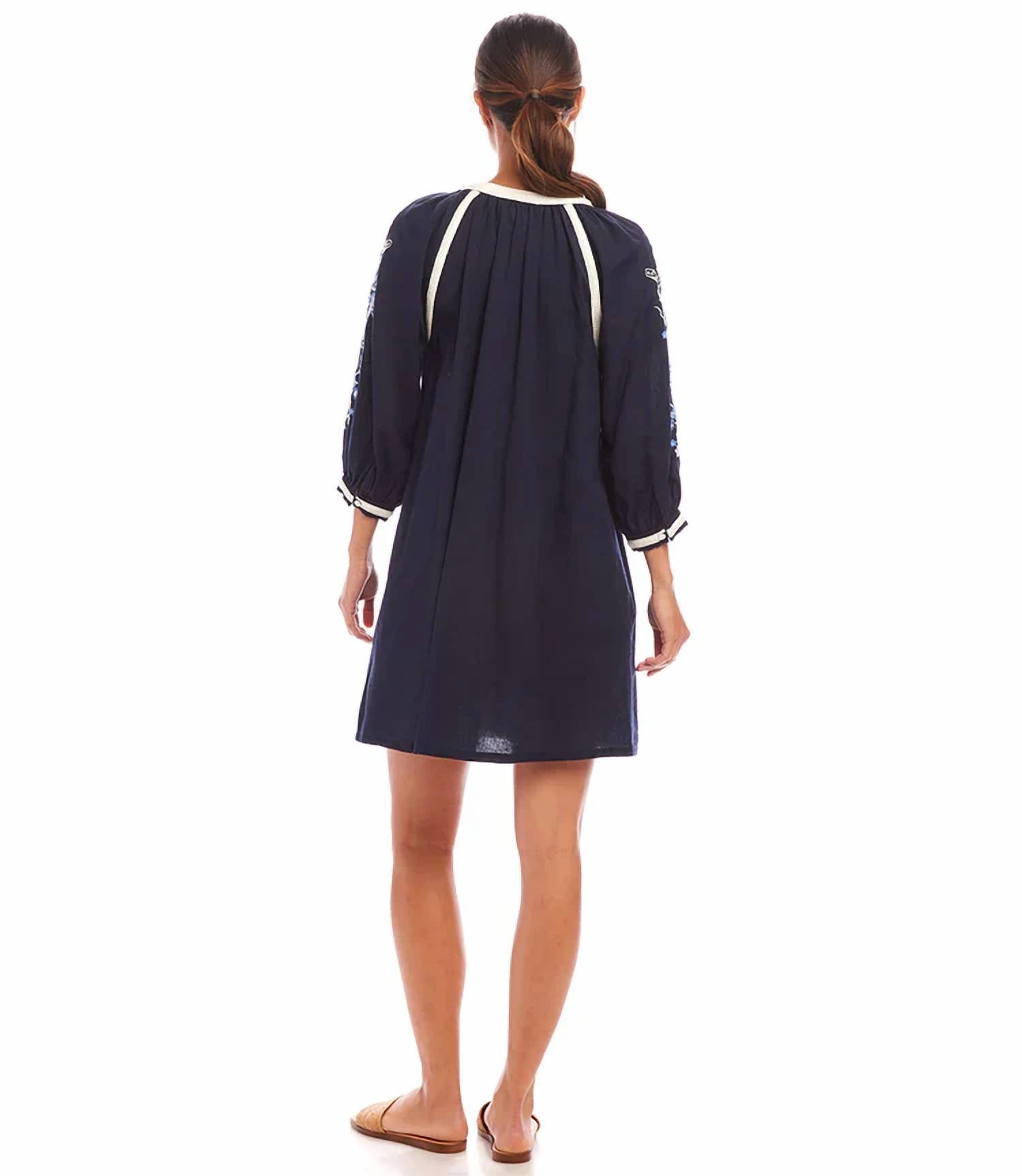 Karen Kane - Basilia Blouson Sleeve Embroidered Mini Peasant Dress