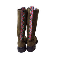 Farm Rio - Women's Embroidered Suede Tall Knee High Lug Sole Boots