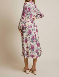 Gilli - Front Bow Tie Long Sleeve Print Midi Dress