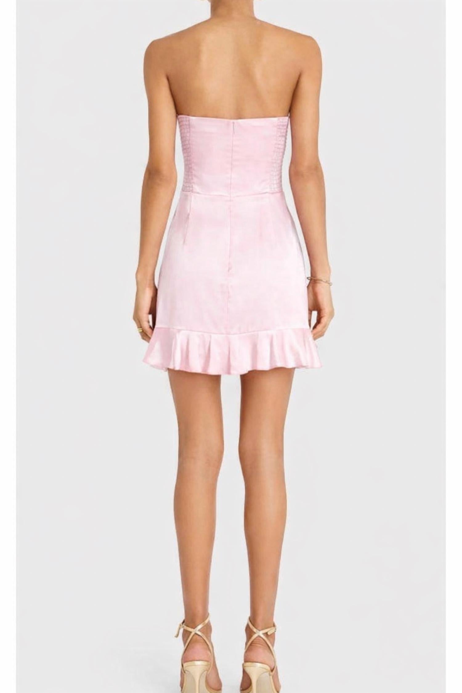 Amanda Uprichard Magnolia Silk Mini Dress in lotus pink - women's dress - detail view