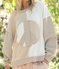 Pol - Vintage Washed Long Sleeve Peace Patch Front Top