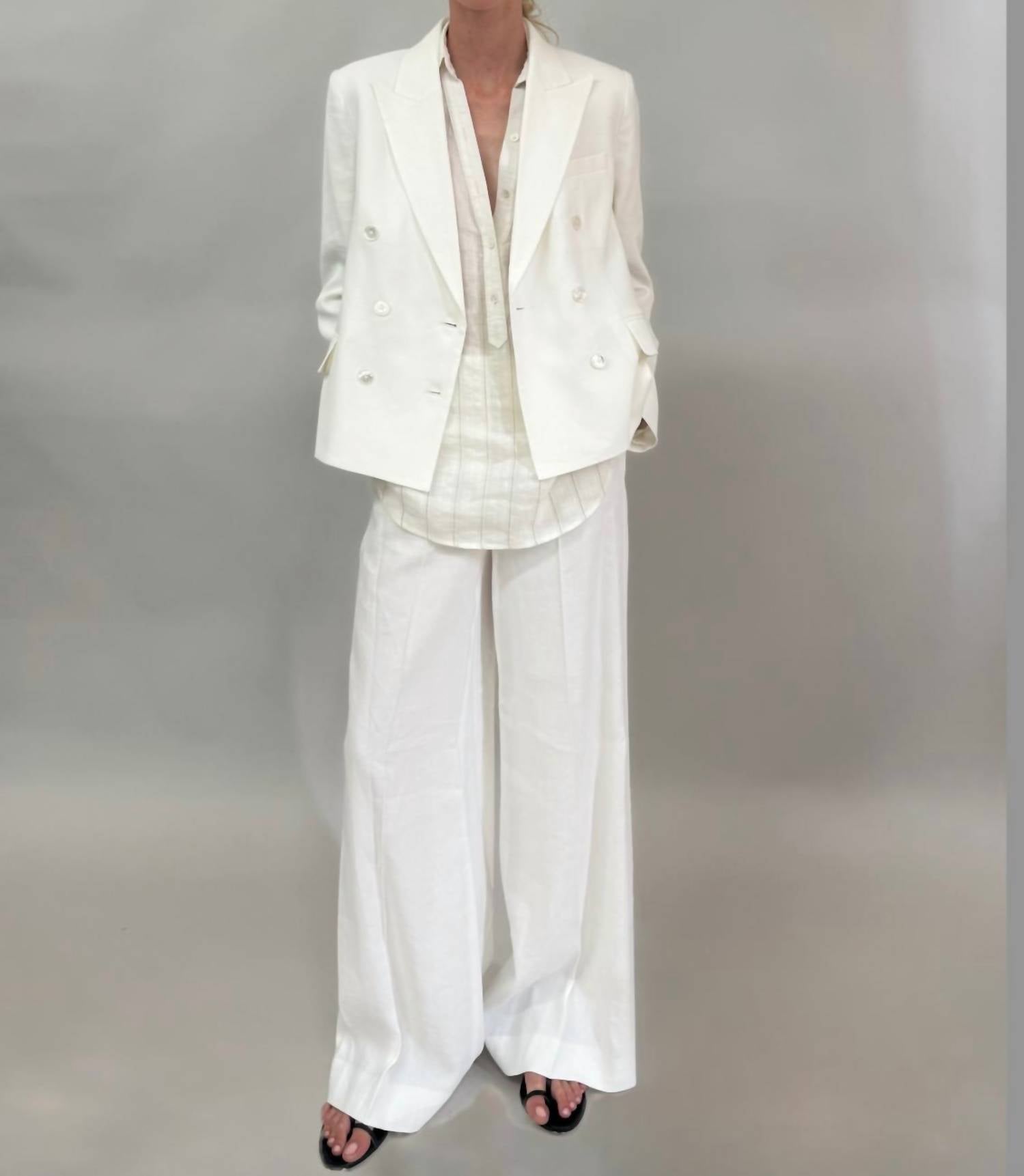 Kulson Courtney Wide Leg Pants in ivory linen - women's pants - detail view