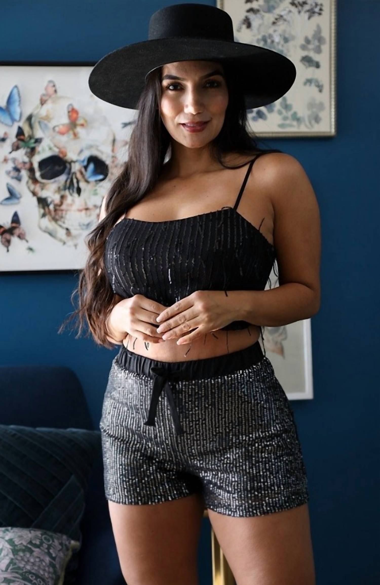 Lucky & Blessed - High Waisted Pull On Sequin Shorts