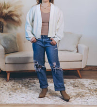 In February Timeless Waffle Cardigan in cream - women's cardigan
