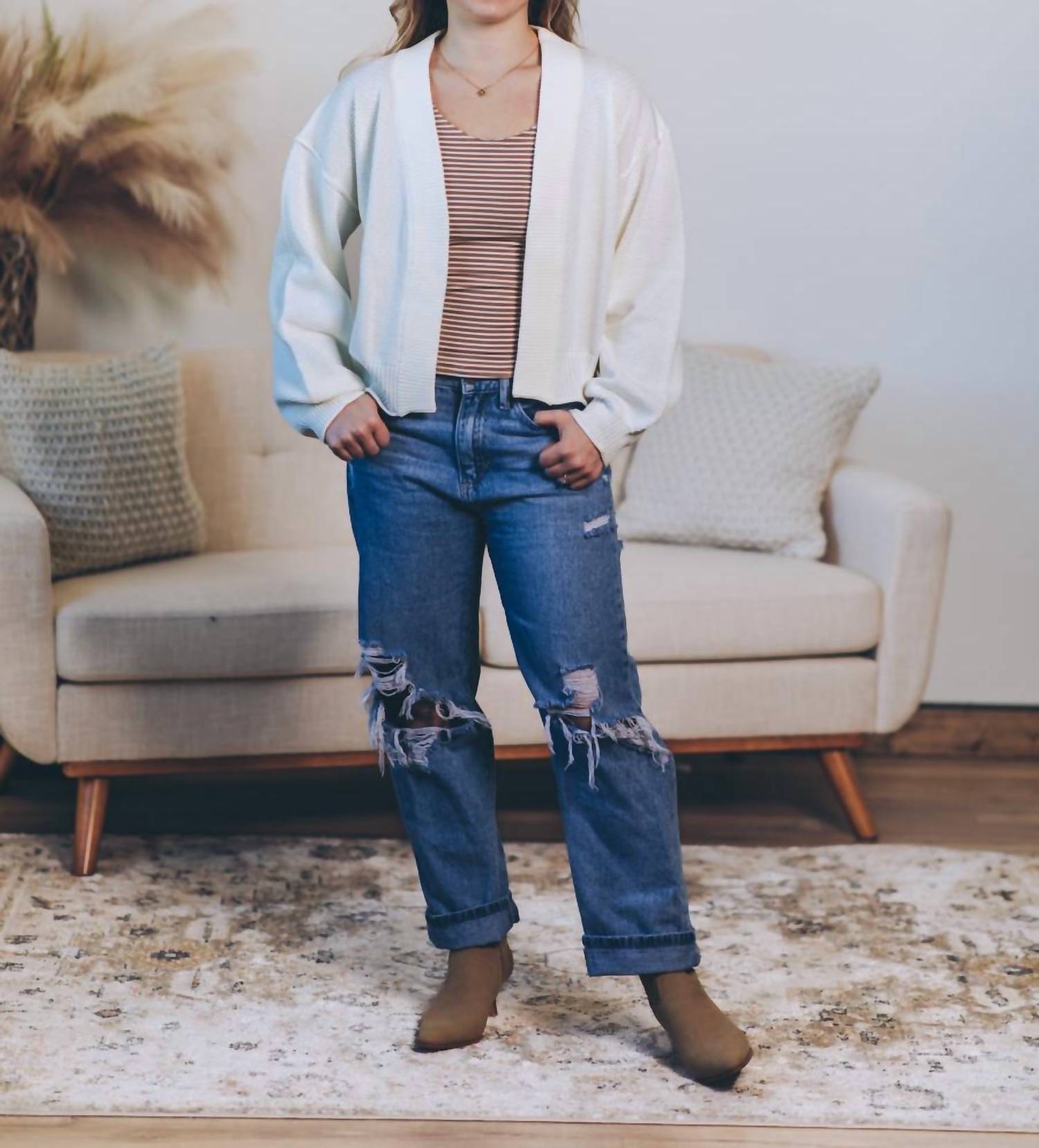 In February Timeless Waffle Cardigan in cream - women's cardigan