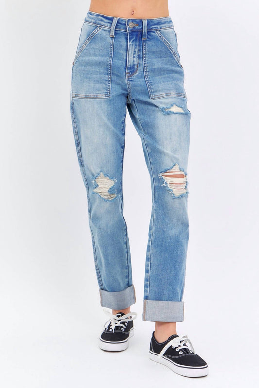 Judy Blue - High Rise Patch Pocket Destroyed Boyfriend Jean