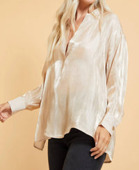 Split Neck Shimmer Blouse
