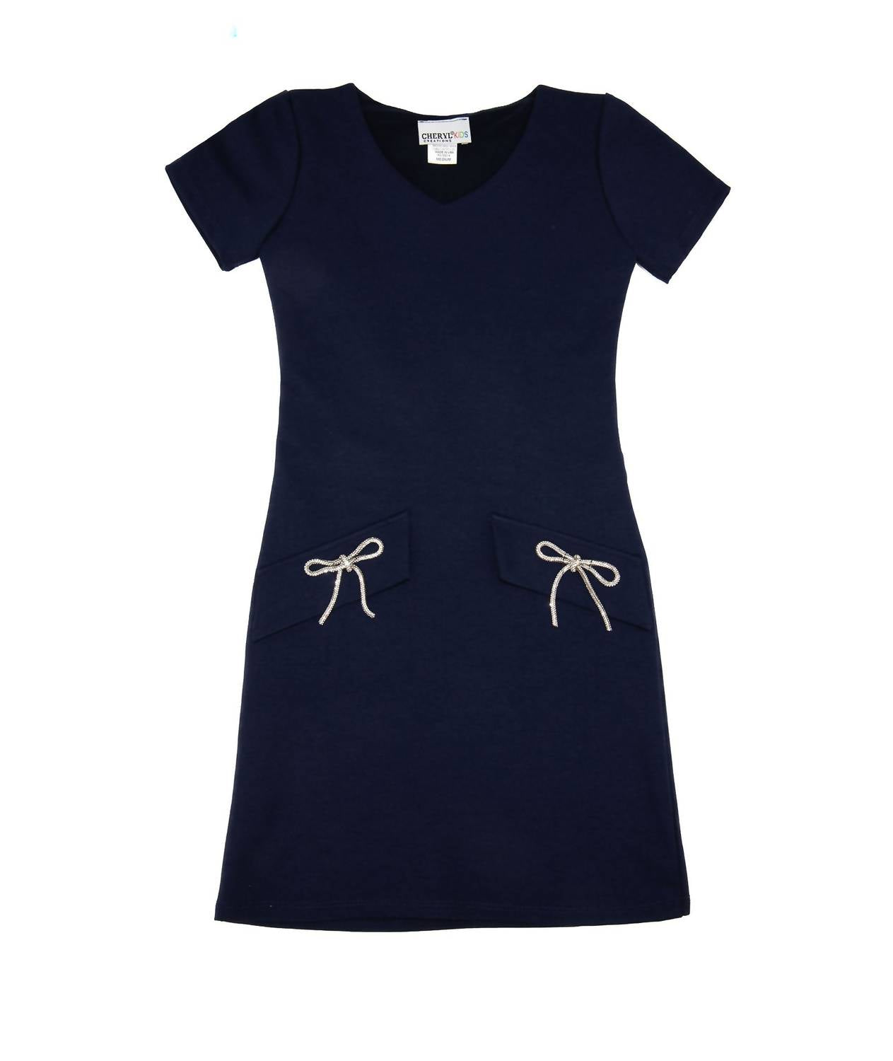 Cheryl Creations Girl's Emily Bow Dress in navy - kids' dress
