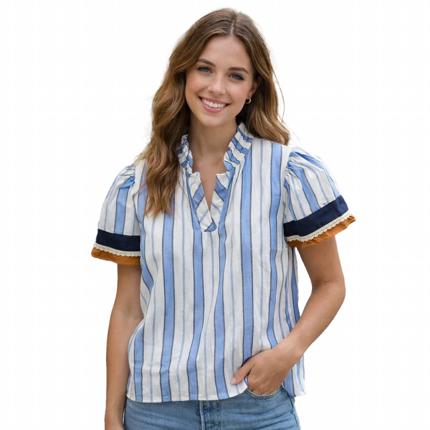Thml - Stripe Short Sleeve Top With Contrast Trim