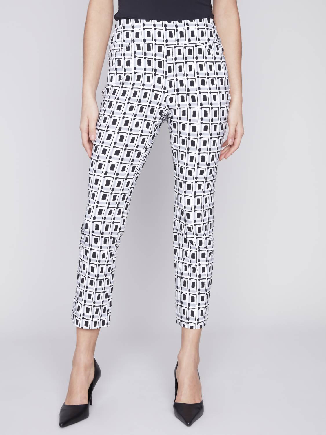 Charlie B - Pull-on Cropped Checkered Capri Pants