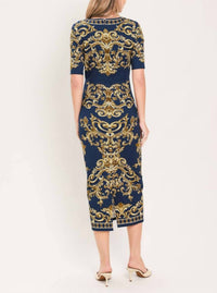 Flying Tomato - Nobel Golden Flourish Woven Midi Dress