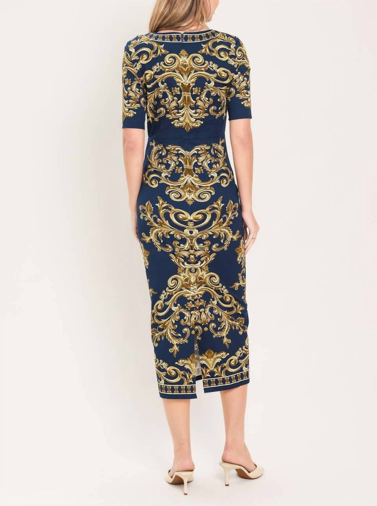 Flying Tomato - Nobel Golden Flourish Woven Midi Dress