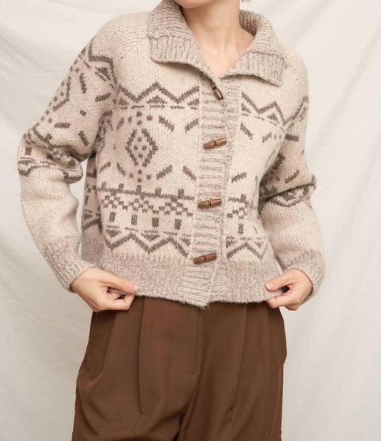 En Creme - Mock Neck Fair Isle Printed Cardigan