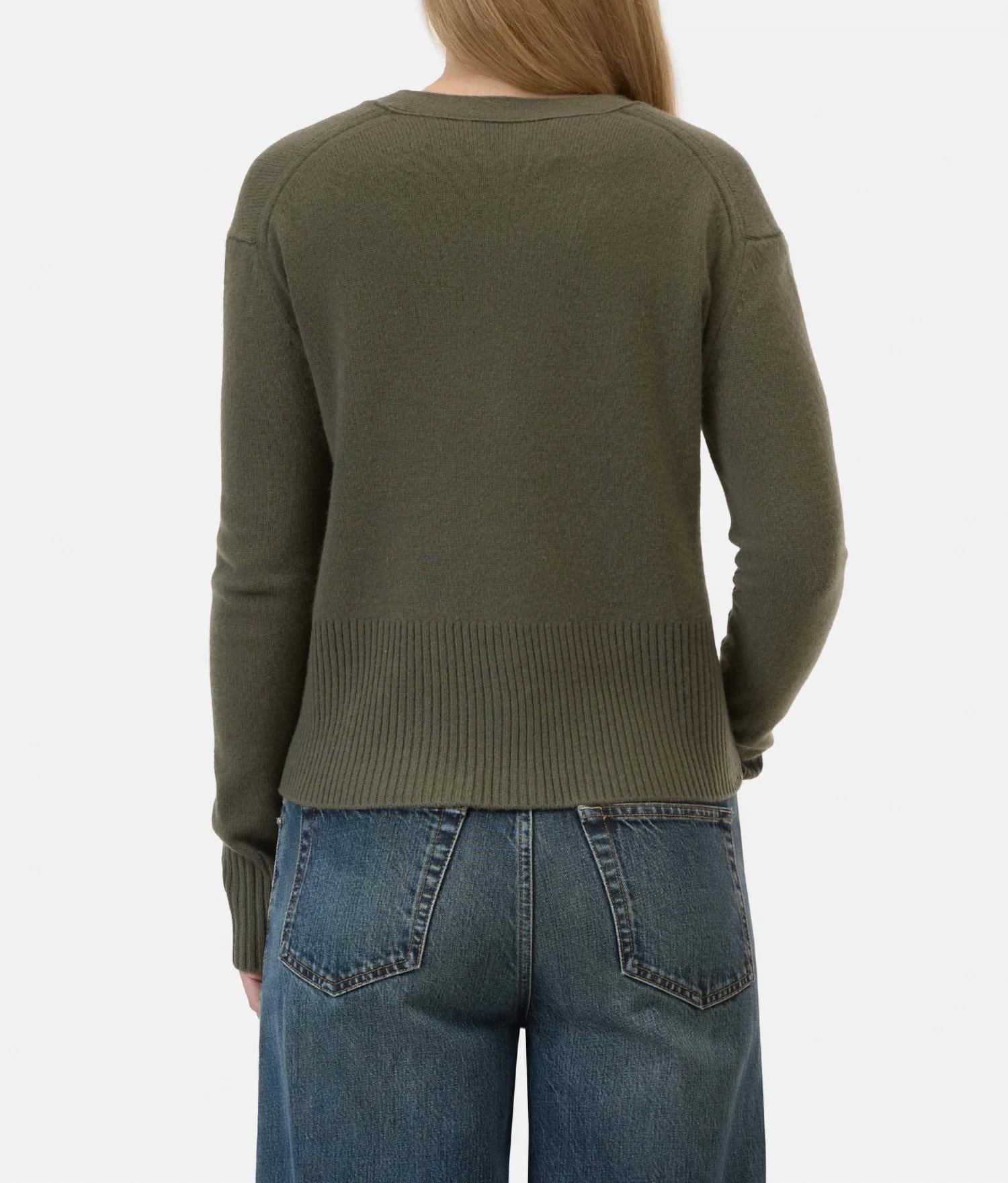 CLOSED The V-neck Sweater in dark green - women's sweater - alternate view