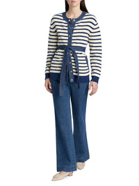 TANYA TAYLOR Delia Cardigan in blue white stripe - women's cardigan