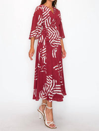 Onetheland - Chiffon Print Three Fourth Sleeve Maxi Dress