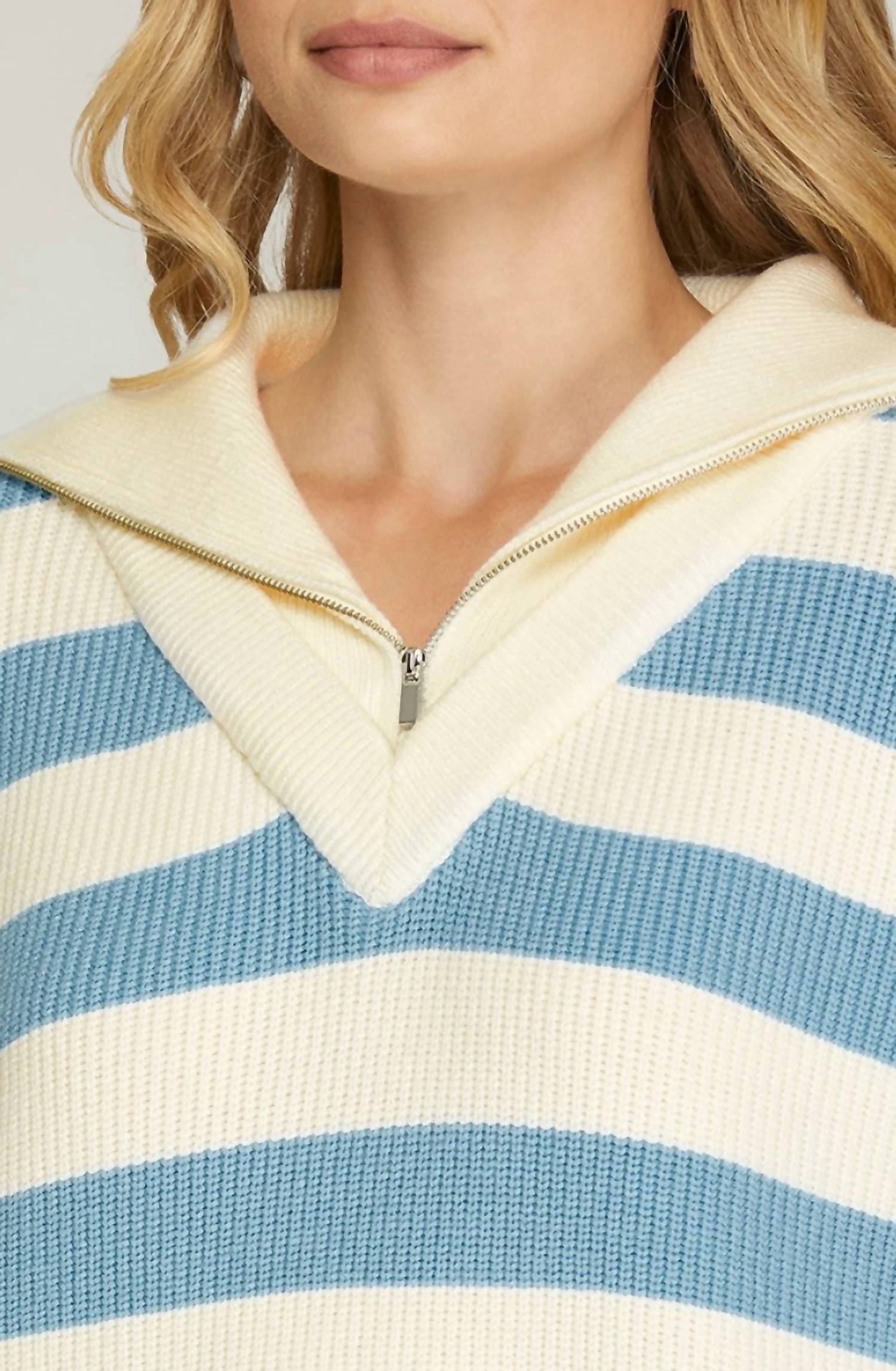 She + Sky - Stripe Collared Sweater