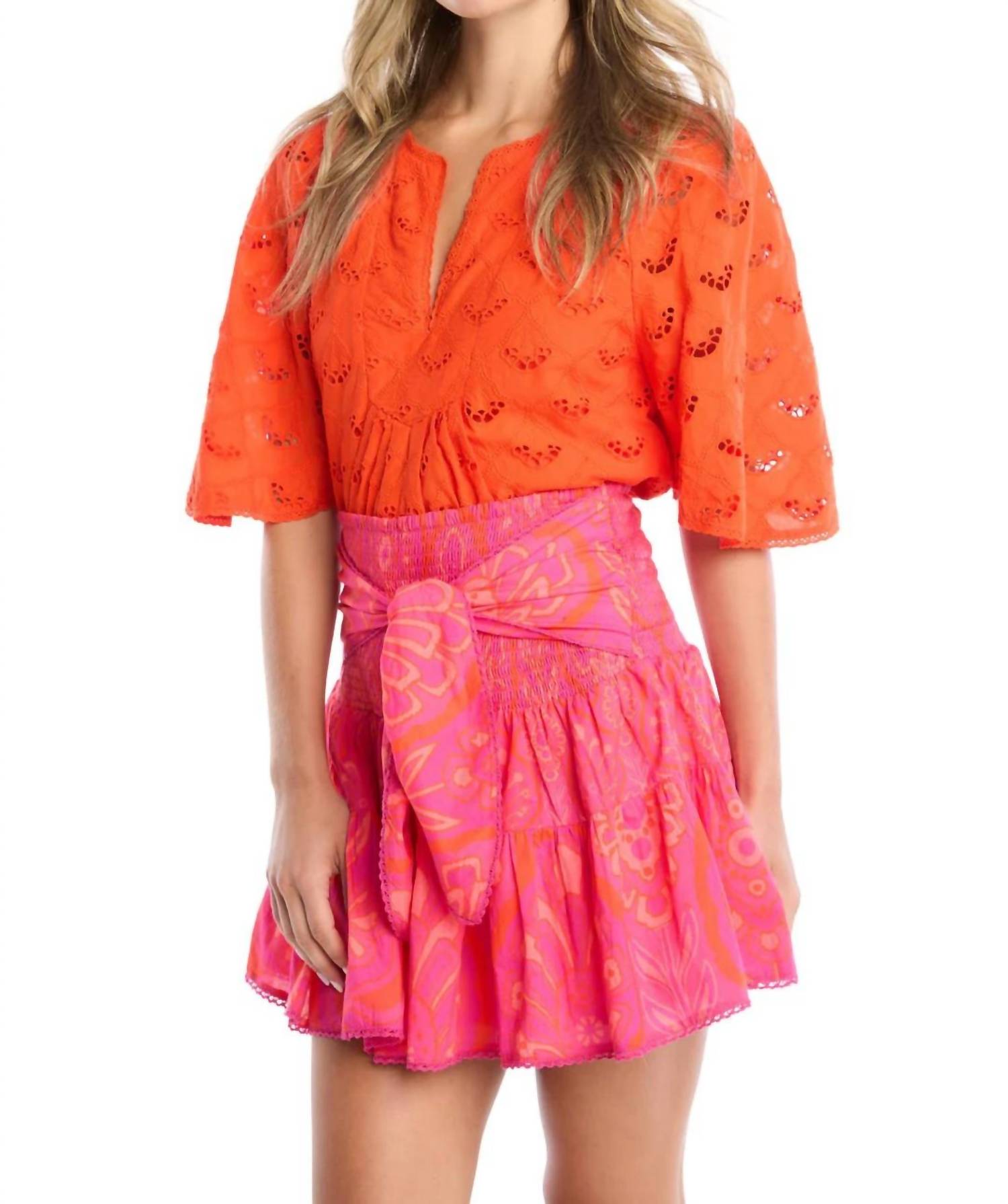 Allison New York - Red Freda Embroidered Top