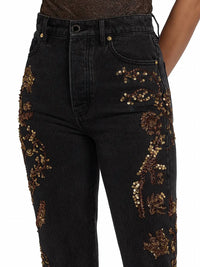 Veronica Beard Daniela Embellished High Rise Straight Leg Jeans in washed onyx - women's jeans - view 5