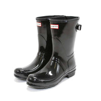 HUNTER Women's Original Short Back Adjustable Gloss Rain Boots in black - women's shoe