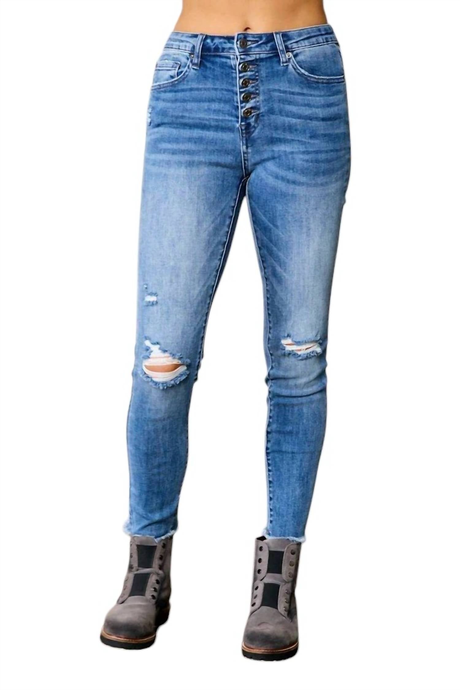 Tnr - Button Front Skinny Jeans