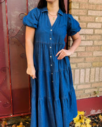 Apny - Long Tiered Dress With Puff Sleeve