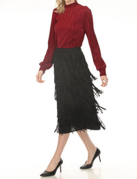 Joseph Ribkoff - Tiered Fringe Midi Skirt