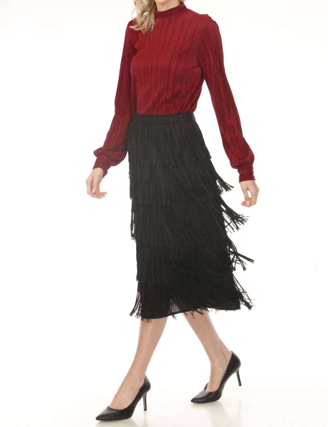 Joseph Ribkoff - Tiered Fringe Midi Skirt