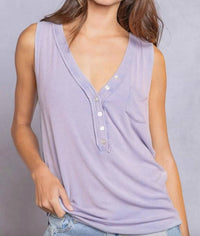 Pol - Half Button V-neck Tank Top