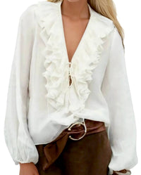 Wisteria Lane - Ruffled Lace Up Blouse